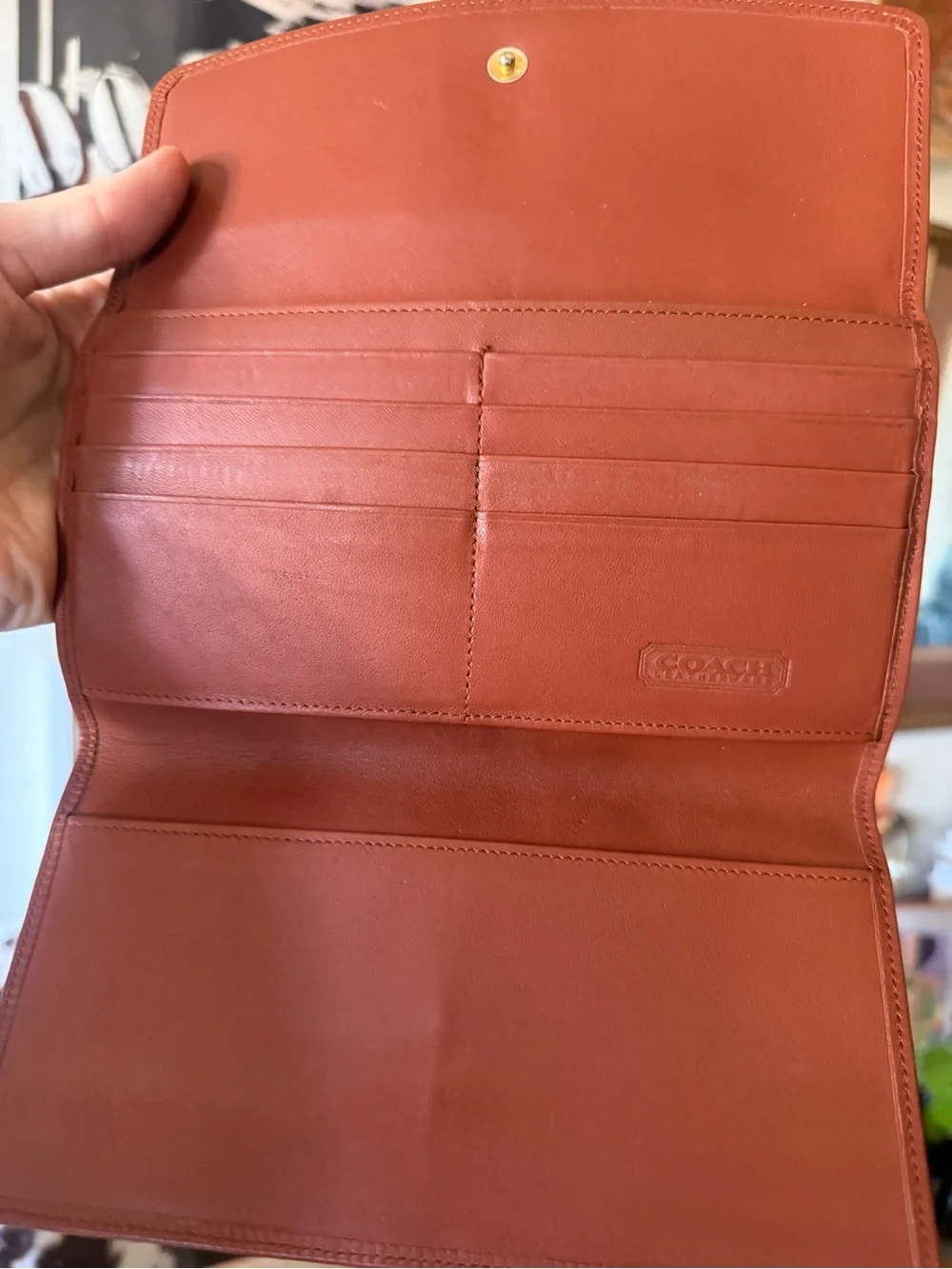 Coach Classic soft calfskin Leather Foldover Clutch Wallet - Brown tan